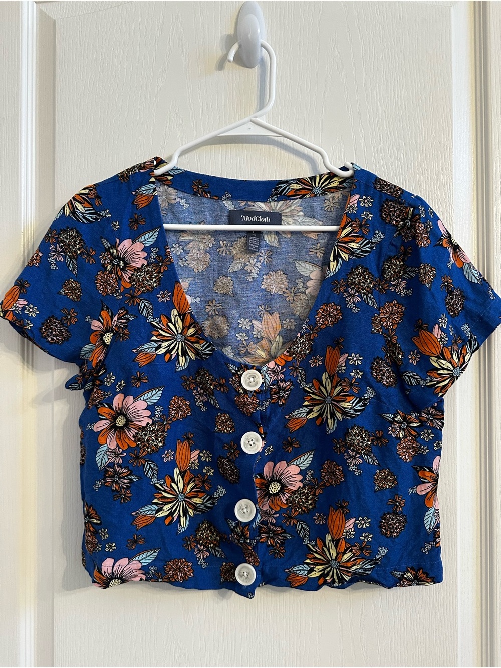 ModCloth Blue Floral Button-Front Top